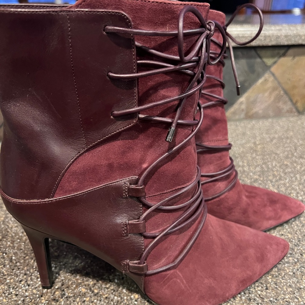 Nine West Burgundy Heeled Lace-Up Booties